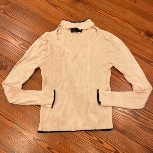 Topshop petite nude mock neck sweater with cutout - Size 6